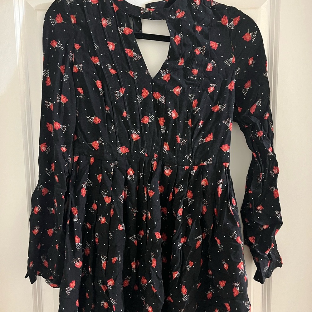 Free People Black and Red Floral Dress